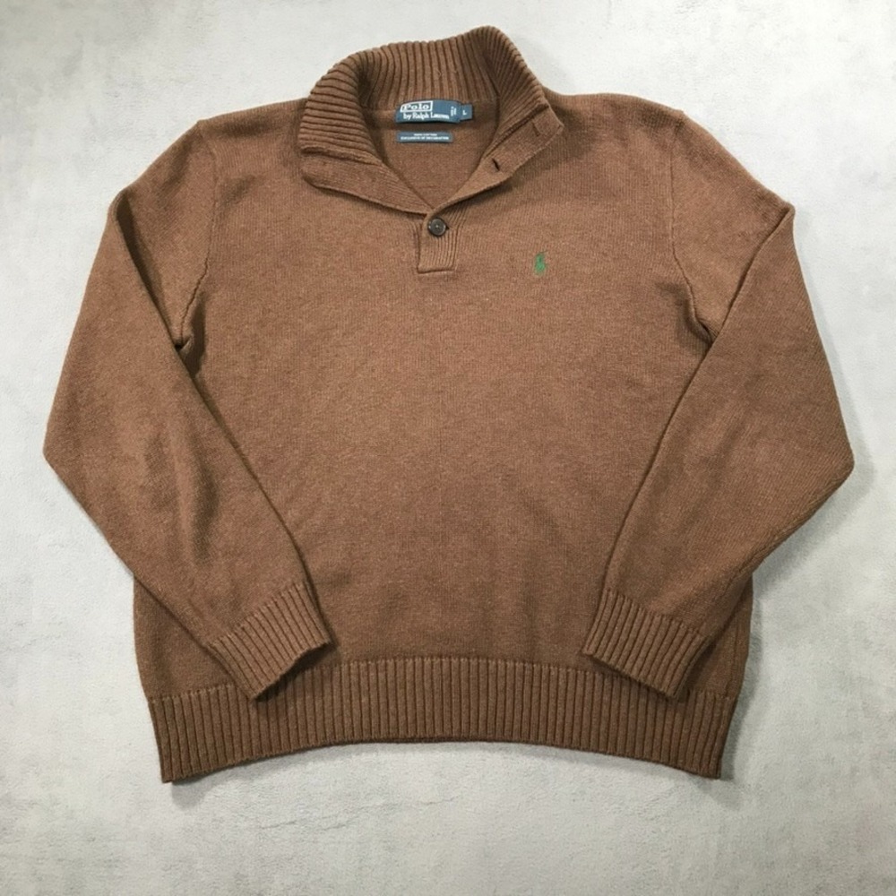 Polo Ralph Lauren Sweater Men's Large Brown Mock Neck Henley Preppy Pony Logo